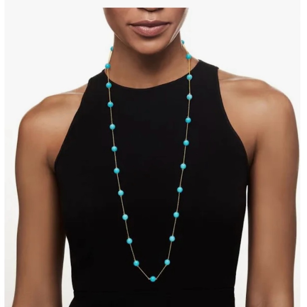 Ross Simon’s style necklace; aquamarine and gold plated necklace.